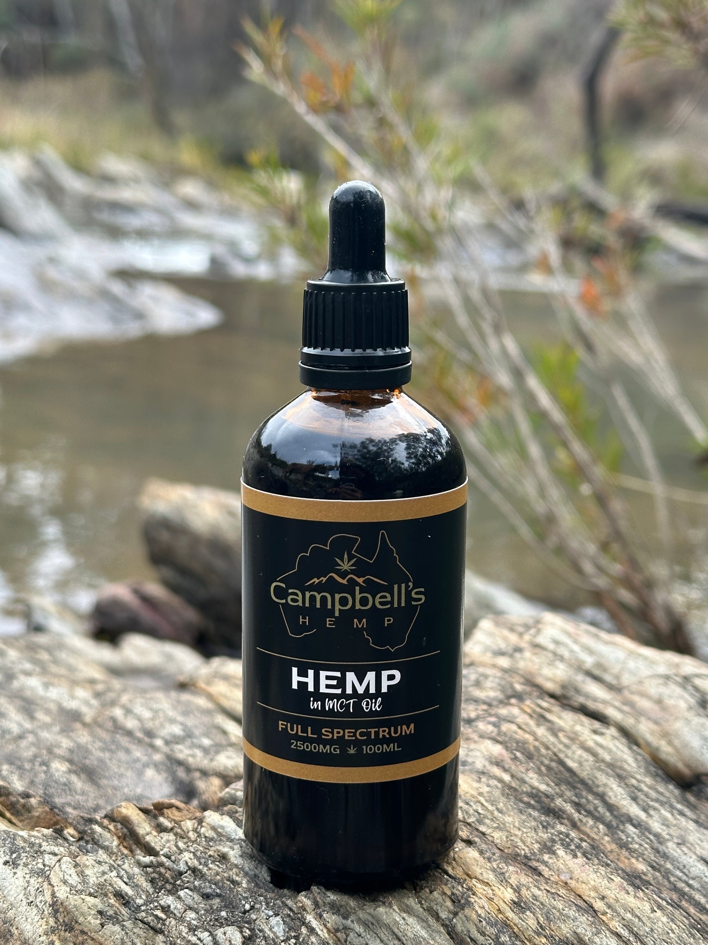 100 ml hemp oil in MCT coconut oil bottle by Campbell’s Hemp – full‑spectrum hemp extract for daily wellness, mood balance, sleep support, natural recovery, made in Australia