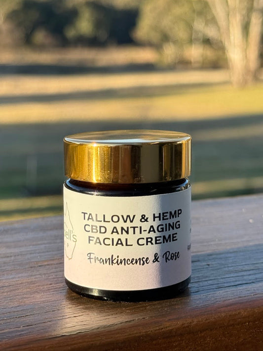 Frankincense and Rose facial creme made with grass-fed tallow and hemp oil by Campbell's Hemp.