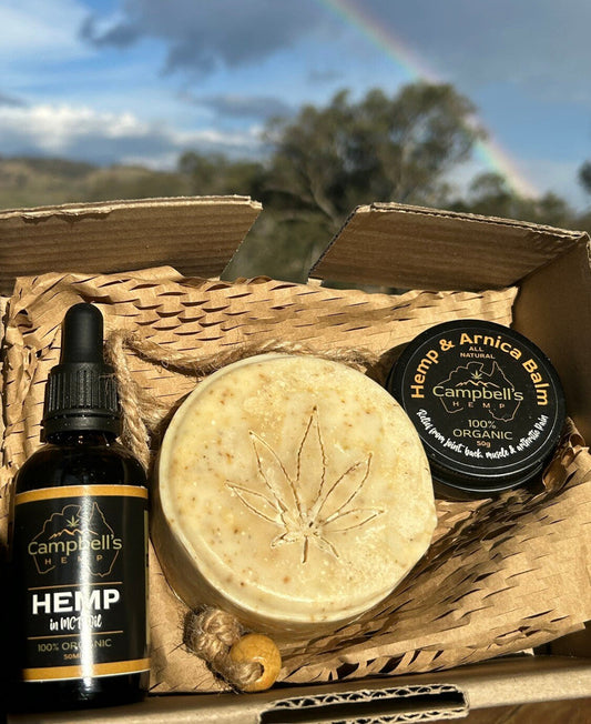 Happy Hemp Bundle – CBD gift set with oil, balm, and hemp soap